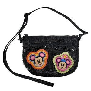 Disney Parks Soda Pop Mickey Minnie Mouse Purse Cross Body Black Sequin Bag